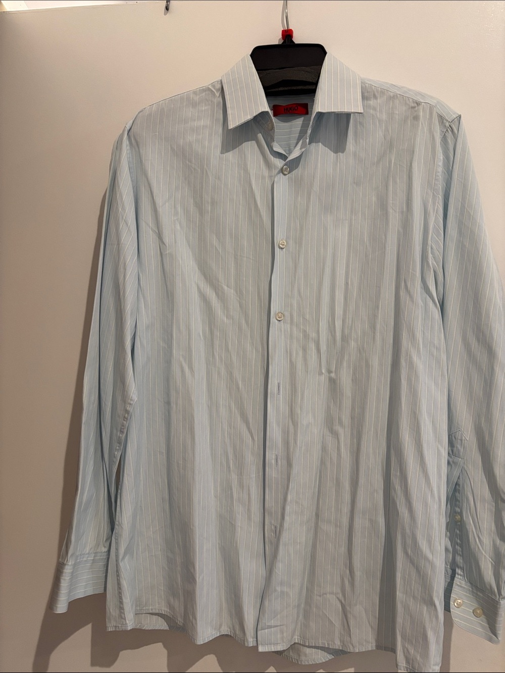 Hugo Boss Light Blue and White Pinstripe Dress Shirt